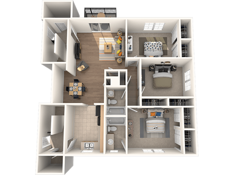 Floor plan for 3 beds, 2 baths, 1492 sqft